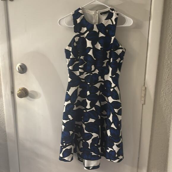 Banana Republic Blue Leaf Floral Printed High Low Dress 0 Wedding Retrogirl Glam - Picture 5 of 12